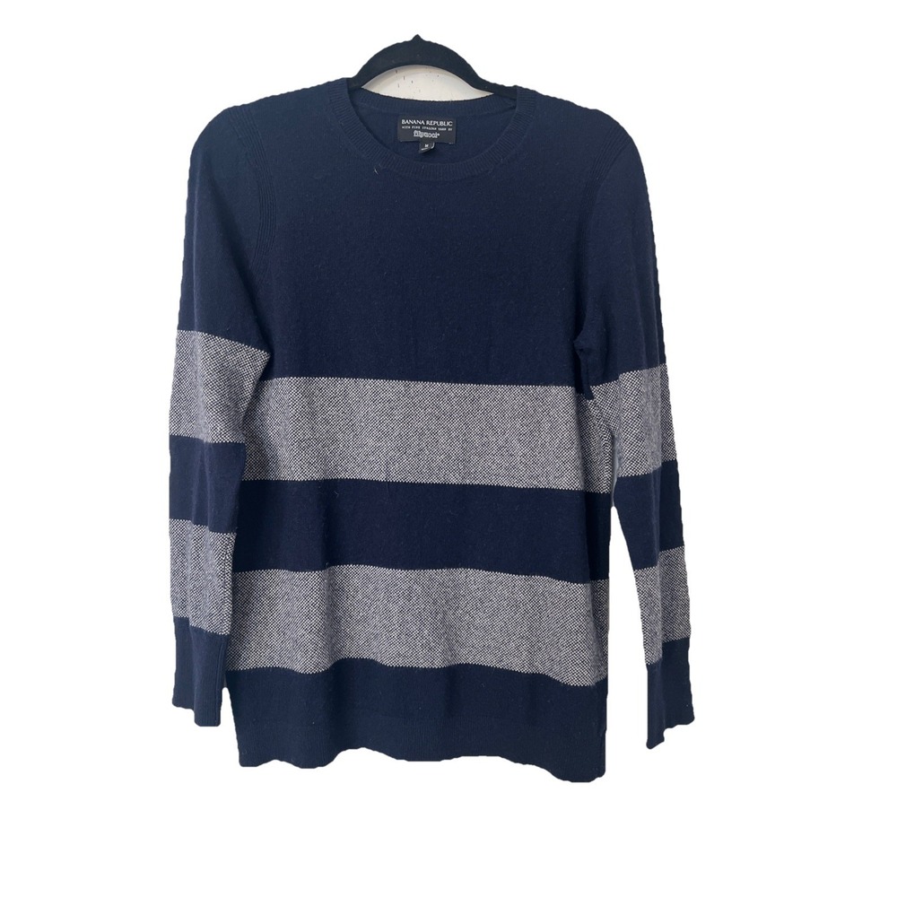 BANANA REPUBLIC Merino Wool Cashmere Blue Striped Sweater Women's Sz M Filpucci